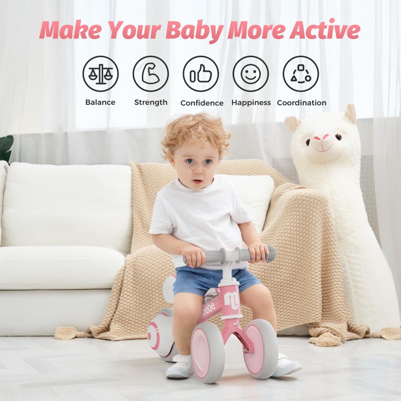 allobebe Baby Balance Bike, Cute Toddler Bikes 12-36 Months Gifts for 1 Year Old Girl Bike to Train Baby from Standing to Walking with Adjustable Seat Silent & Soft 3 Wheels, Pink - Image 3